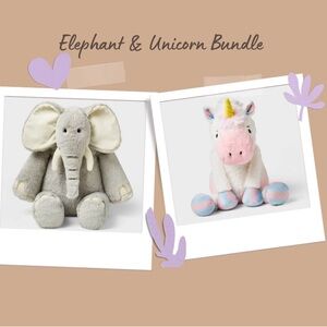 12" Gray Elephant & 11.5" Ombre Unicorn Stuffed Animal - Gigglescape